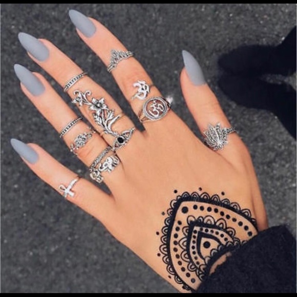 Jewelry - Boho 12-Pc Silver Midi Knuckle Finger Ring Set NWT